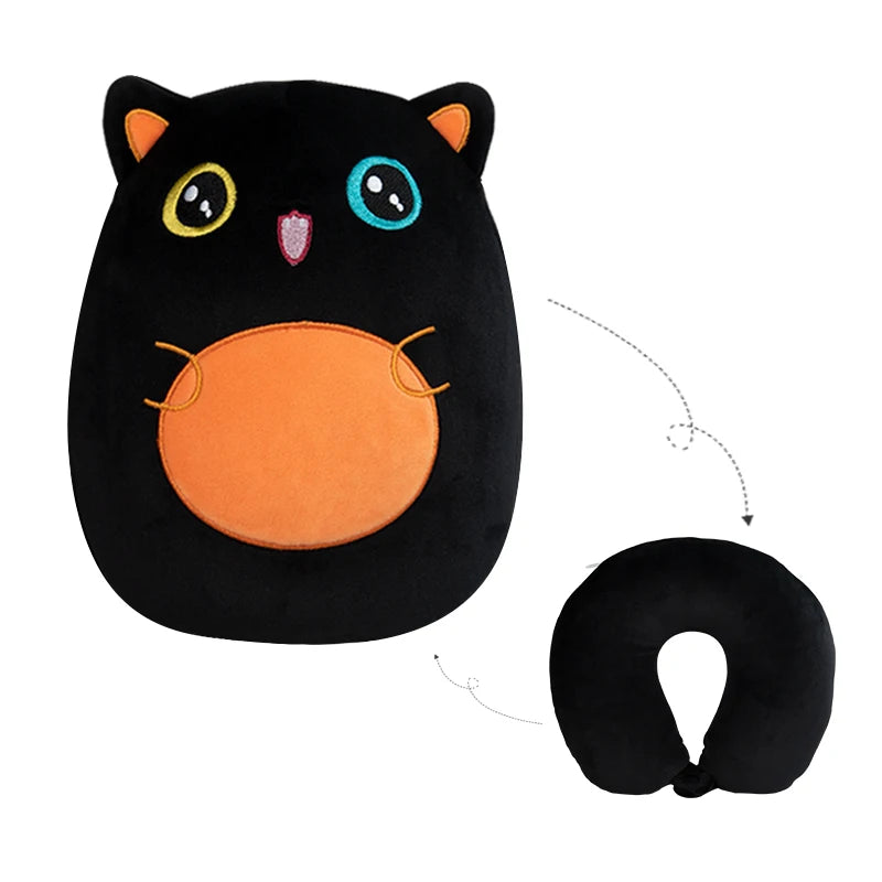 Cartoon Cute Cat 2 in 1 U Shape Travel Neck Pillow Micro Beads Cushion Animal Design for Kids Teenagers Adults Toy