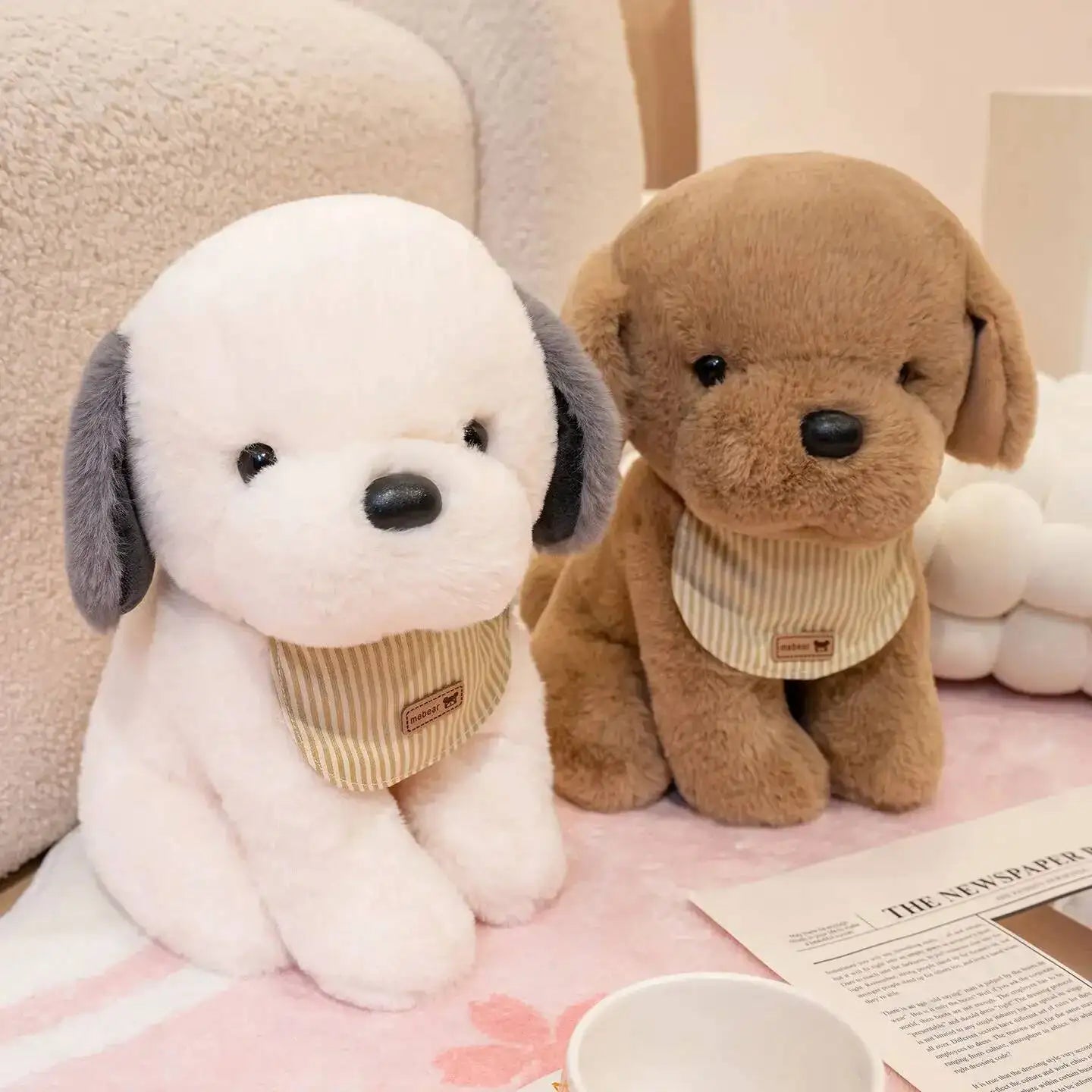 Cuddly Dog Plush Toy Stuffed Cartoon Bib Puppy Soft Pillow Pet Dolls Kids Boys Girls Nice Birthday Gift Kawaii Room Decoration