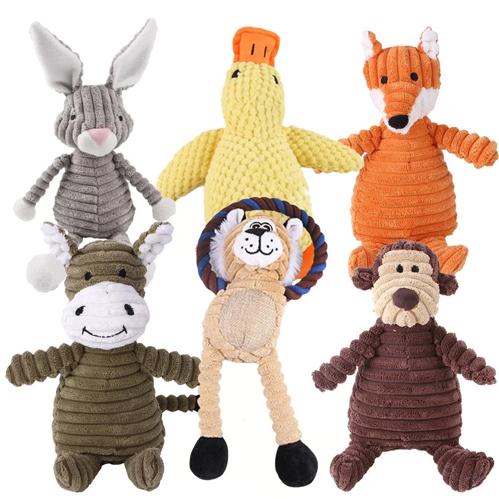Plush Dog Toys for Puppy Pets Bite Resistant Squeaky Toys Corduroy Dog Companionship Toy Animals Shape Training Accessories for