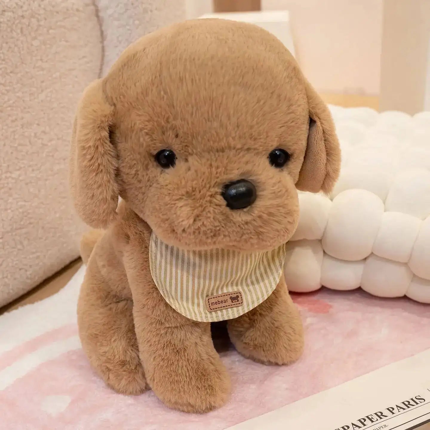 Cuddly Dog Plush Toy Stuffed Cartoon Bib Puppy Soft Pillow Pet Dolls Kids Boys Girls Nice Birthday Gift Kawaii Room Decoration