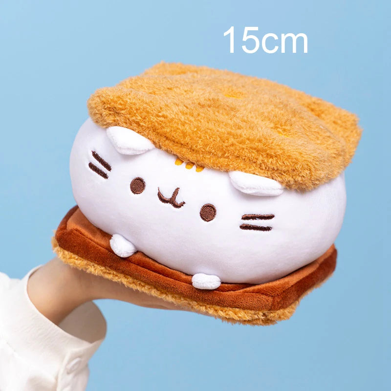 Cute Cat Sandwich Biscuit Plush Pillow Kawaii Cat Shaped Ice Cream Cake Plushie Soft Toy Small Decorative Pillow For Girl Friend