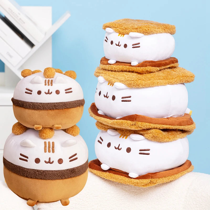 Cute Cat Sandwich Biscuit Plush Pillow Kawaii Cat Shaped Ice Cream Cake Plushie Soft Toy Small Decorative Pillow For Girl Friend