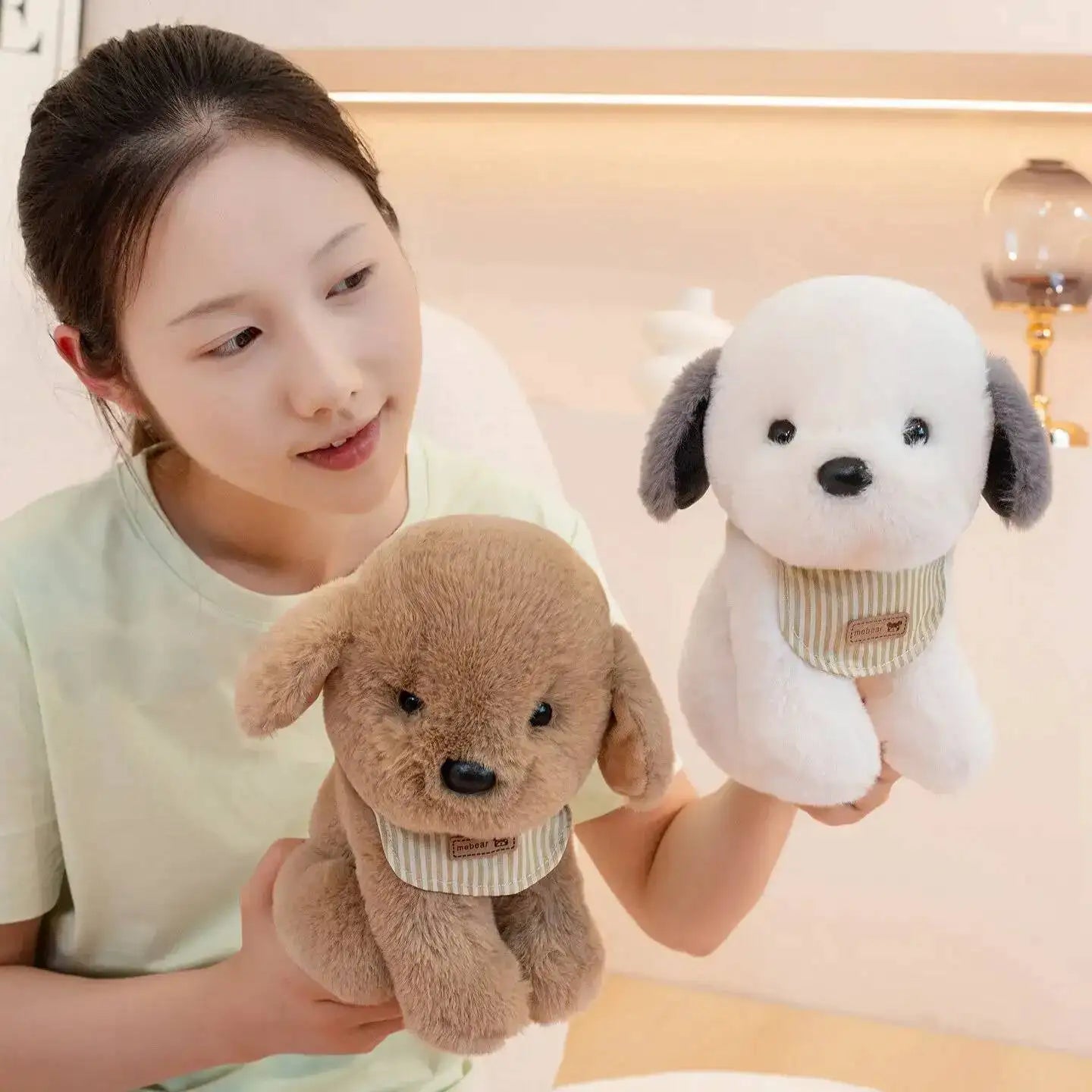 Cuddly Dog Plush Toy Stuffed Cartoon Bib Puppy Soft Pillow Pet Dolls Kids Boys Girls Nice Birthday Gift Kawaii Room Decoration