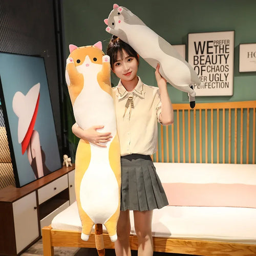 Cute  Cat Plush Toy Long Pink Brown Grey Sleeping Cats Leg Pillow Squishy Little Animal Doll Appeasing Plushie Gift