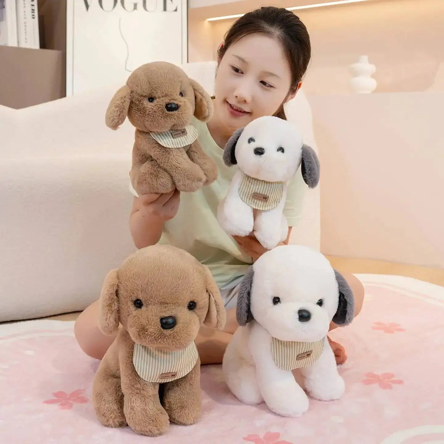 Cuddly Dog Plush Toy Stuffed Cartoon Bib Puppy Soft Pillow Pet Dolls Kids Boys Girls Nice Birthday Gift Kawaii Room Decoration