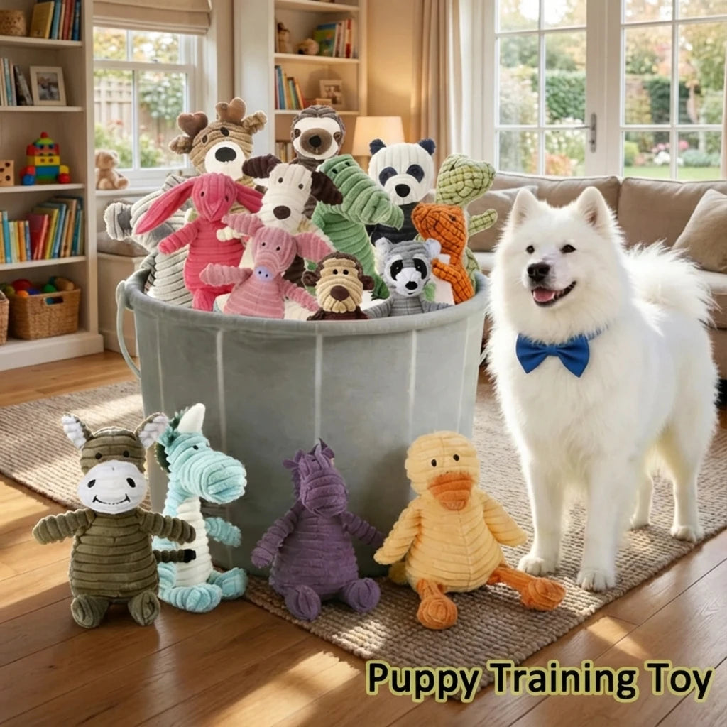 Plush Dog Toys for Puppy Pets Bite Resistant Squeaky Toys Corduroy Dog Companionship Toy Animals Shape Training Accessories for